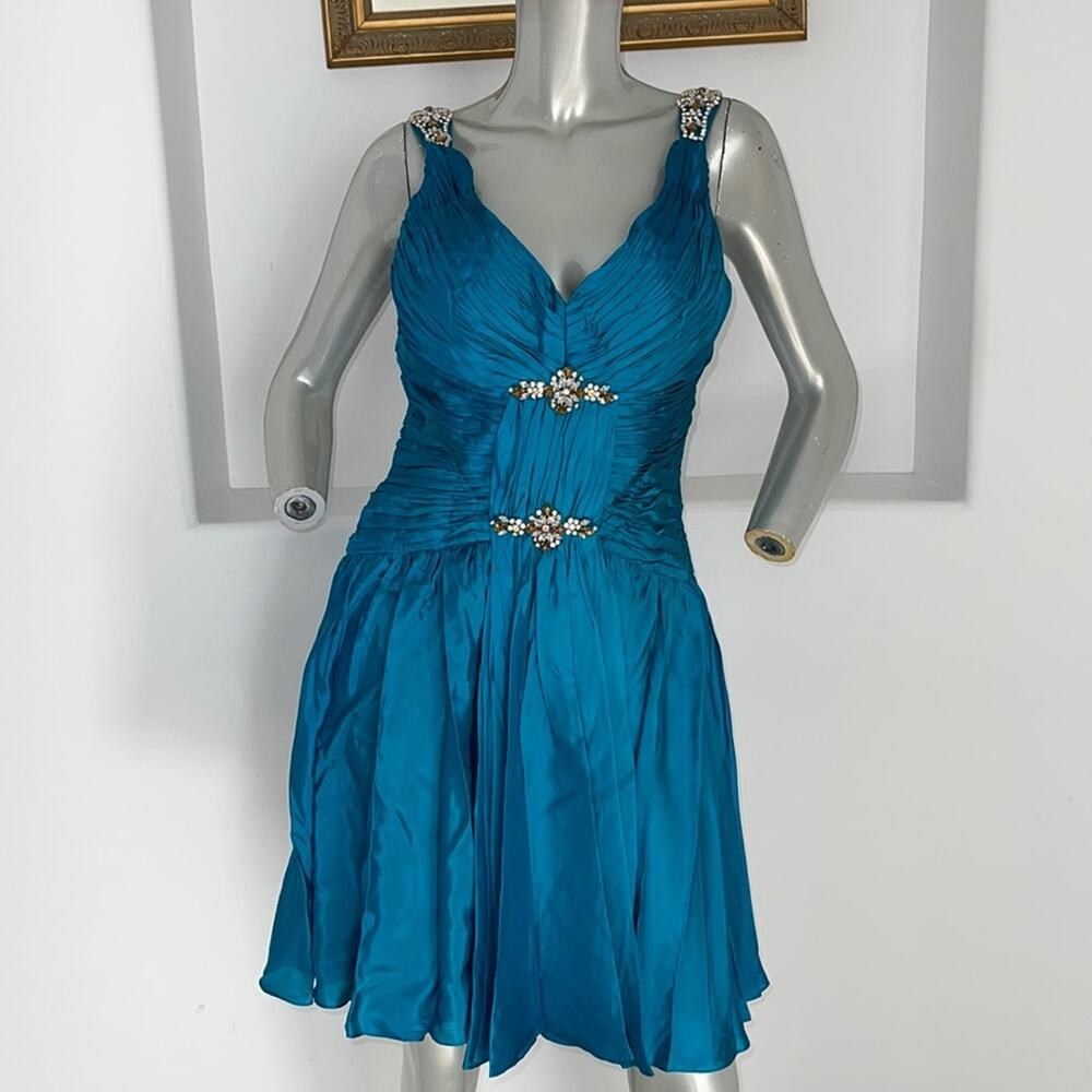 Interlude Couture Collection Silk Blue Dress Size 10
